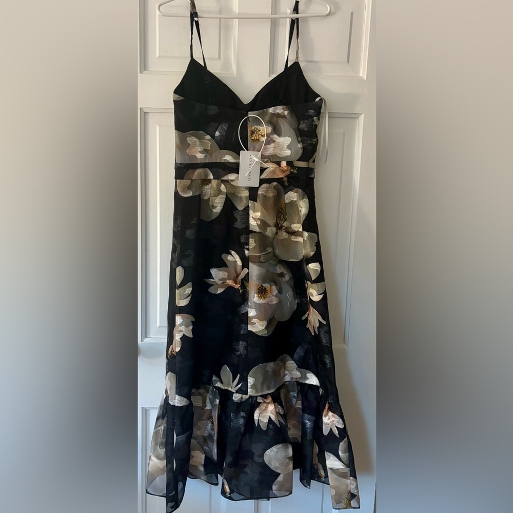 NWT Marchesa Notte Black Floral Cocktail Dress 4 Wedding Guest Midi - Picture 4 of 6